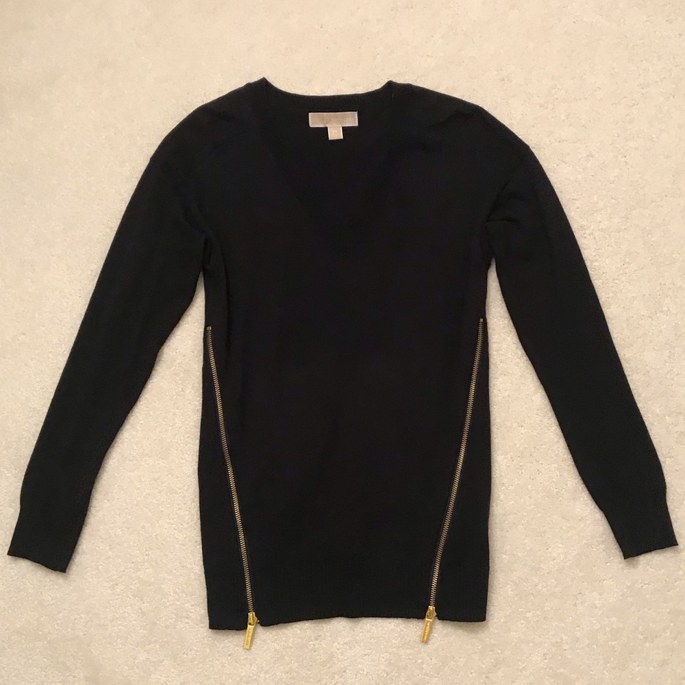 EUC Michael Kors V Neck Sweater Side Zippers XS
